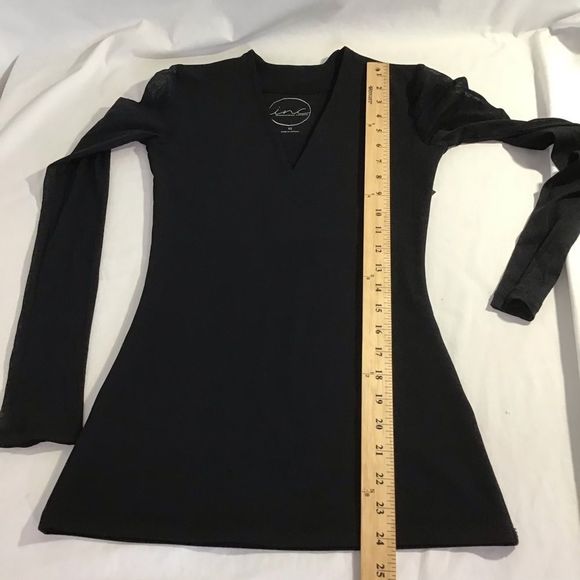 INC Deep Illusion Black Blouse V Neck Mesh Sleeve - Picture 8 of 8